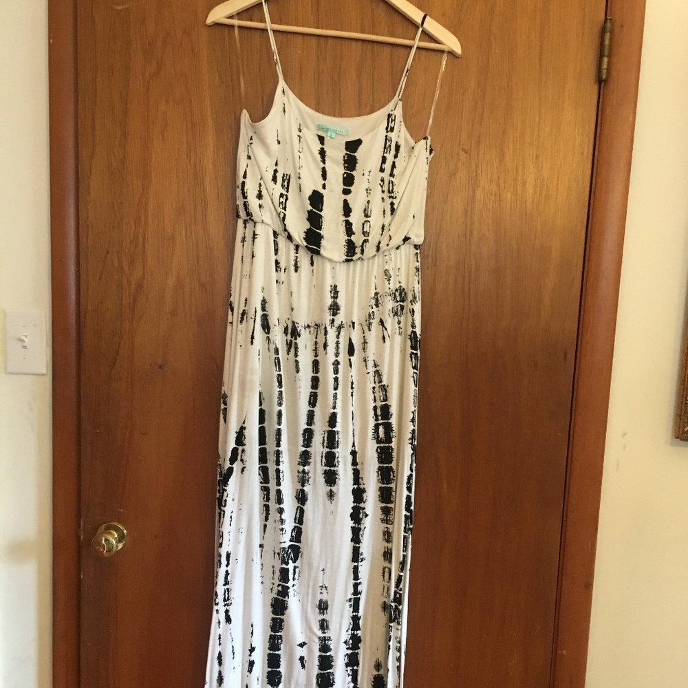 Wasabi + Mint Maxi White and Black Tie Dye Dress